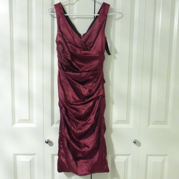 NWT LE CHATEAU reddish plum silky satin ruched cocktail party dress - Picture 6 of 15